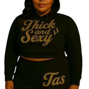 Black and Gold Women's Crop Hoodie And Pants